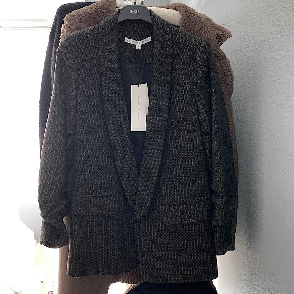 $595 Veronica Beard Clay shawl lapel boy blazer Green Multi Size 0